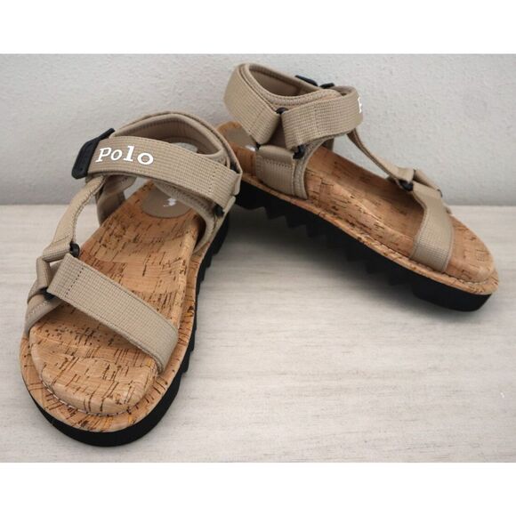 Polo Ralph Lauren Women's Sz 6B Beige Eva Ezra Grosgrain-Strap Sandals - Picture 1 of 13